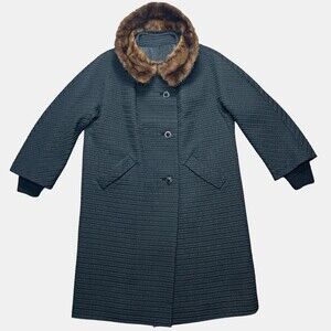 Vintage 60s Sycamore Coat Womens M/L Black Mink Collar Lined Union Made in USA
